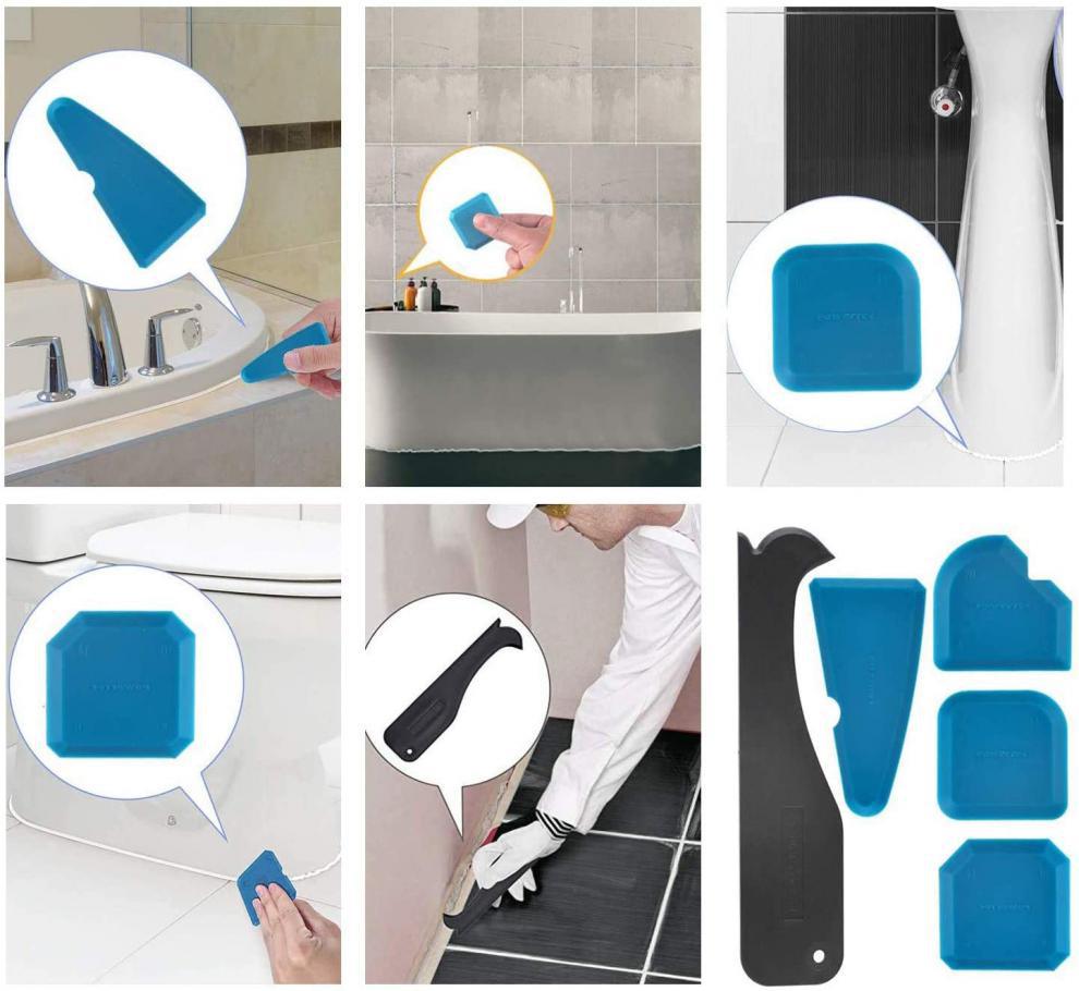 Juego de 13 herramientas para calafatear, 5 en 1, de silicona, para eliminar lechada, sellador y raspador de residuos adhesivos, color verde. - 8