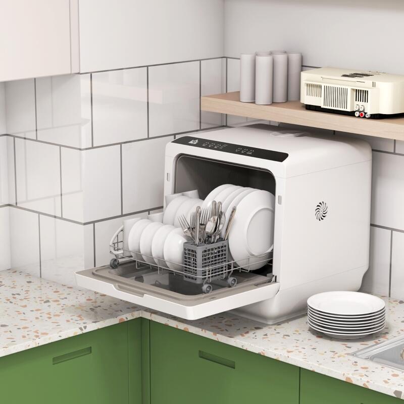 Mini lave-vaisselle 4 couverts 6 L 5 programmes 90 min séchage LED tactile compact 45x44x45,8 cm ABS polypropylène blanc - 3