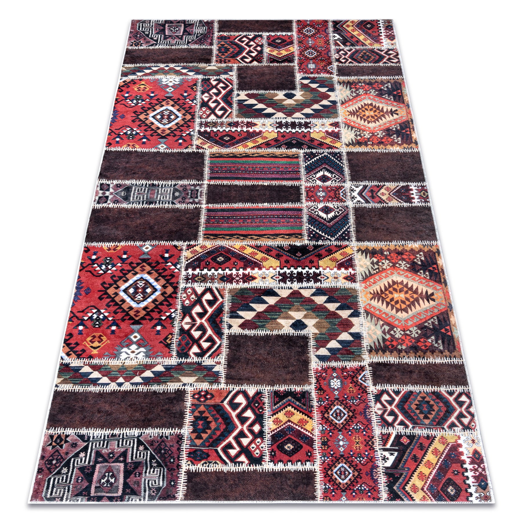 Dywan do prania ANDRE 2305 Orientalny patchwork, antypoślizgowy - bordo / brązowy 160x220 cm