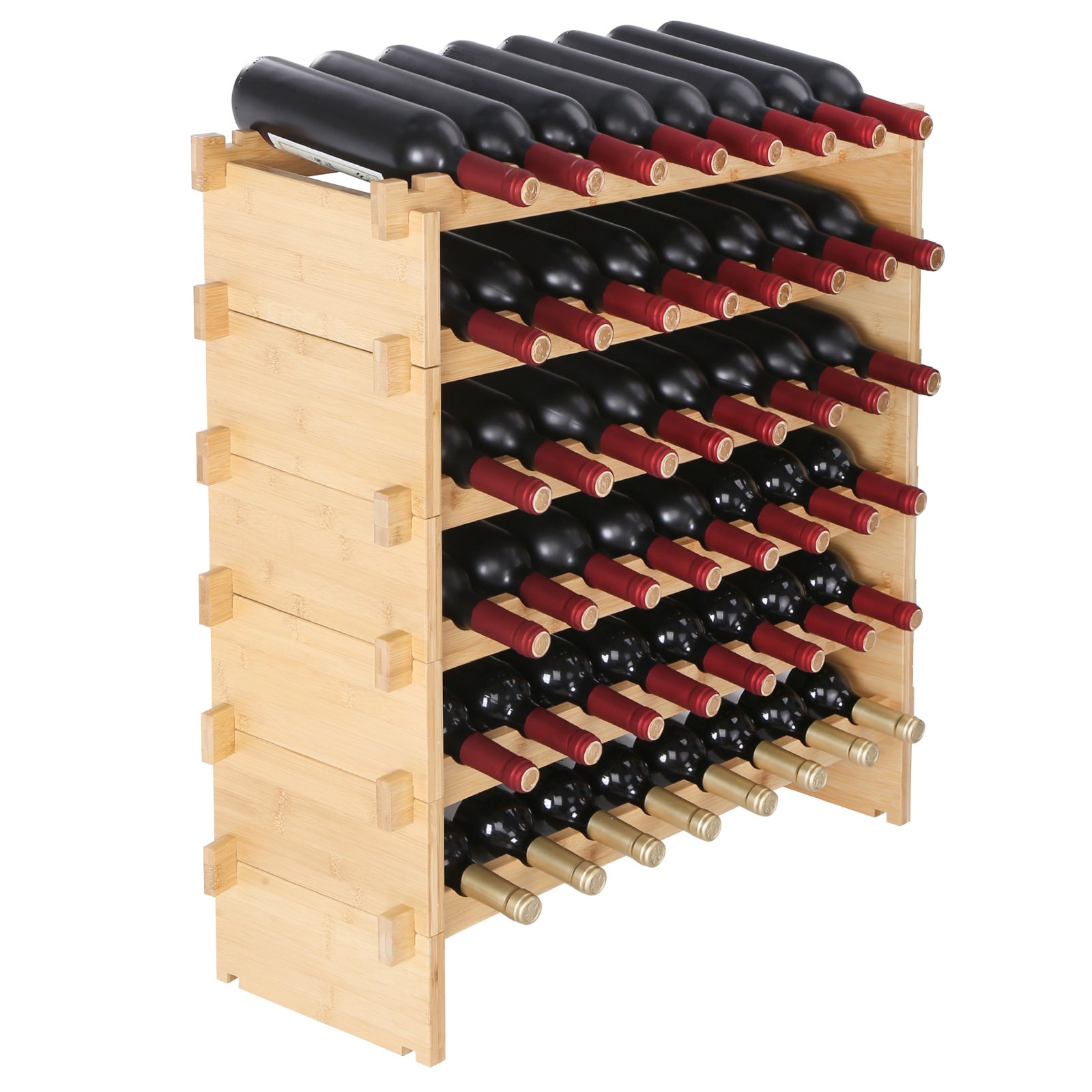 Botellero Modular Apilable SucceBuy, de Bambú, 6 Niveles para 48 Botellas, Estante de Presentación Elegante y Estable - 3