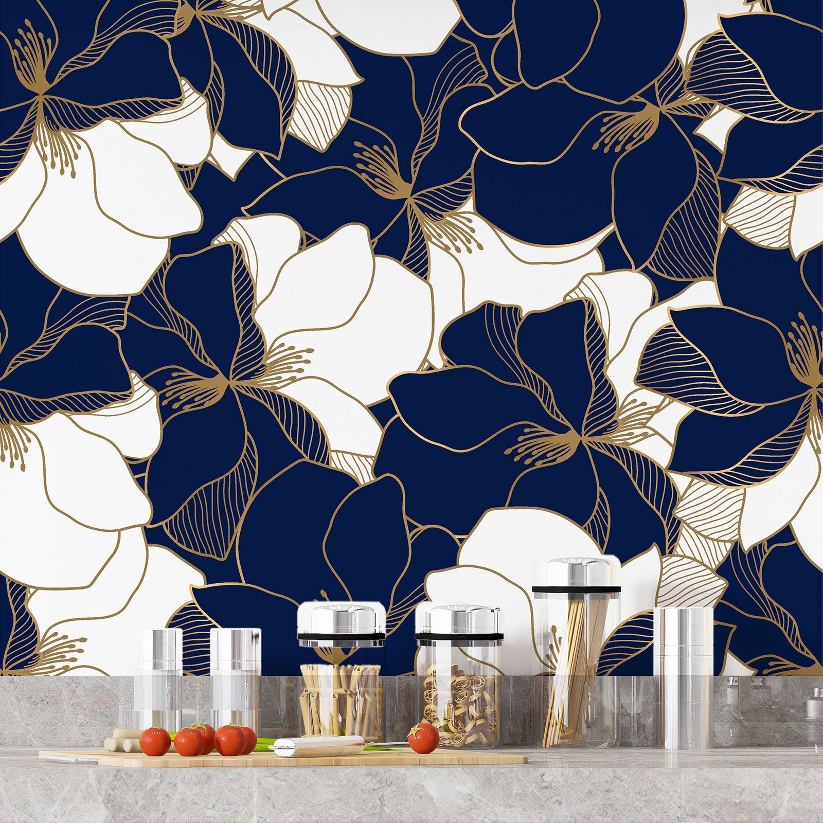 Crédence adhésive sticker décoratif pour cuisine - Fleurs - Adhésif + Protection MATE - 55x55 cm - 4