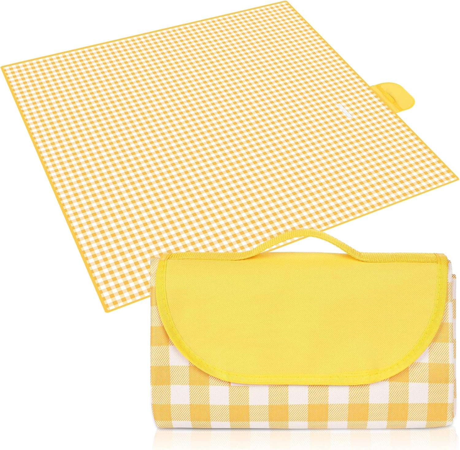 Koc piknikowy 200×150CM (żółto-biała kratka), składany koc piknikowy, wodoodporny, idealny do parków, na wędrówki,