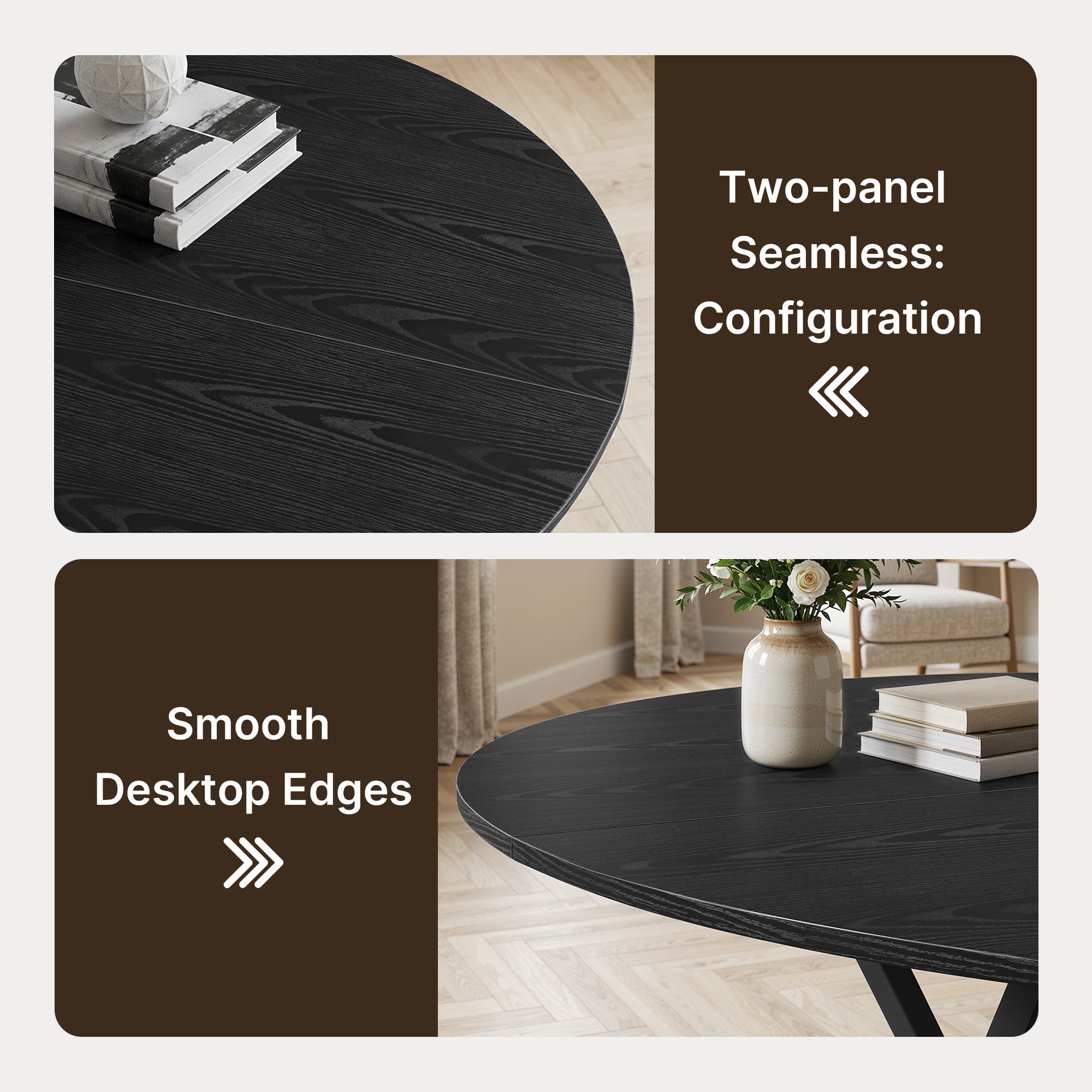 Mesa de comedor redonda moderna de madera negra y metal 100cm - Mesa de cocina industrial negra para 4-6 personas con estante de almacenamiento - 6