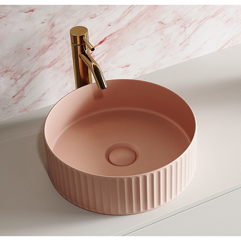 Umywalka nablatowa okrągła z ryflowanej ceramiki - Różowy mat - 36 cm - PEDARA
