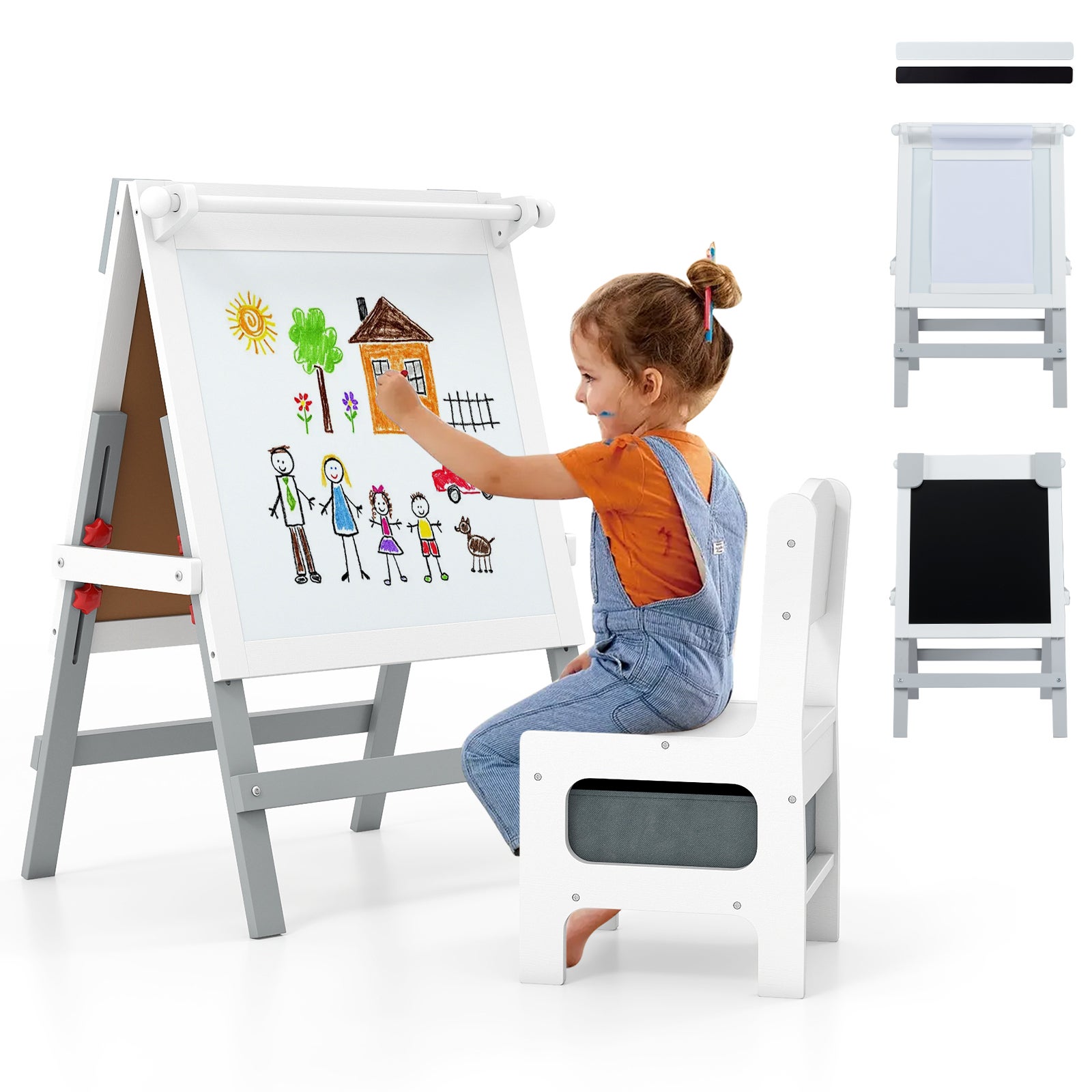 Chevalet Peinture Enfant,Tableau de Dessin Double Faces en Bois,Chevalet d'art Réglable en
