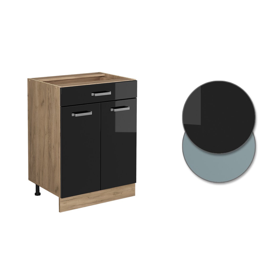 Vicco Meuble cuisine R-Line, Noir Haute brillance, 60cm avec tiroir, PT Chêne - 5