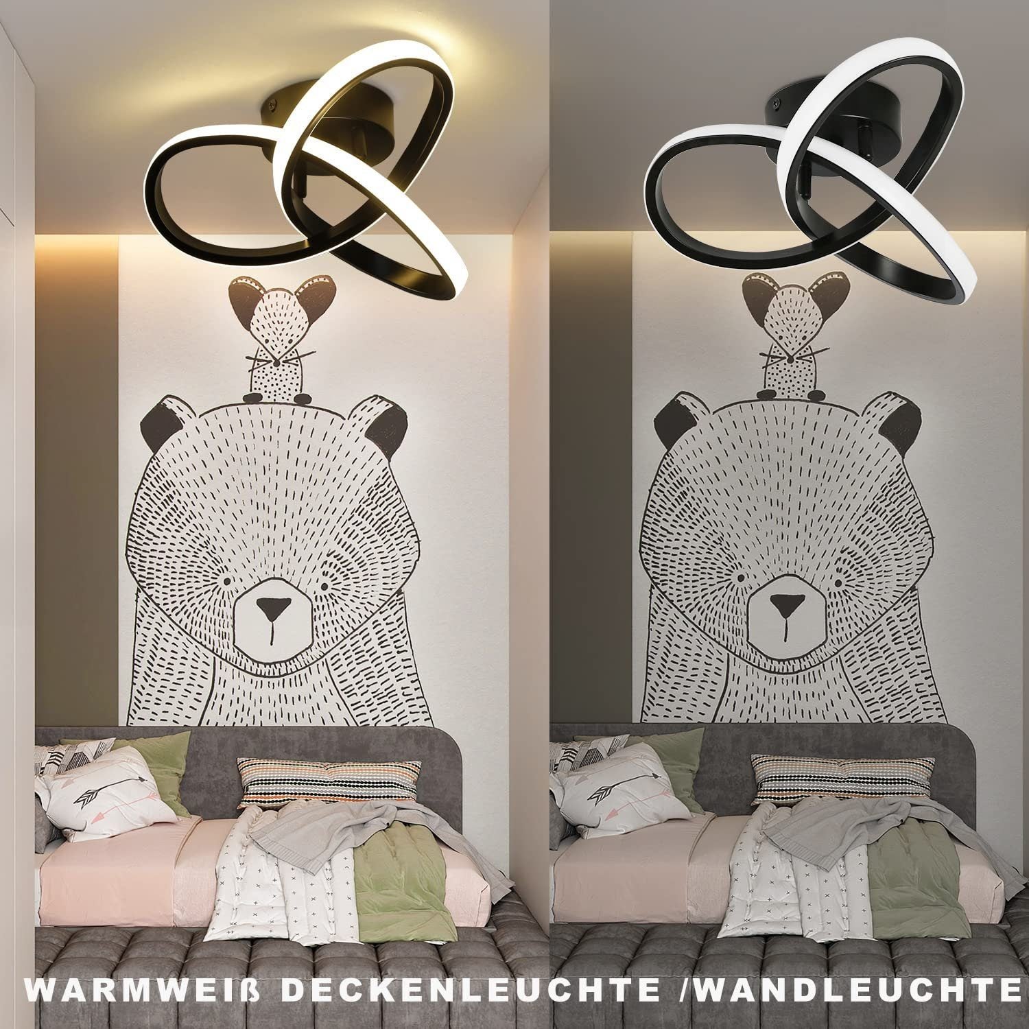 NETTLIFE LED Lampa sufitowa Ciepła biel - 17W, Czarne światło, Mała nowoczesna lampa kuchenna 3000K do pokoju dziecięcego, salonu - 6