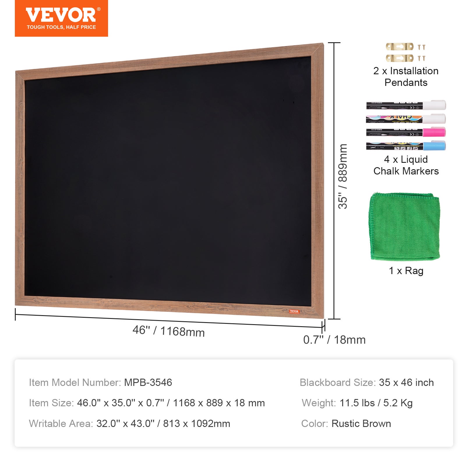 Tableau Noir Magnetique VEVOR 89x117 cm Tableau a Craie Noir avec Cadre en Bois Montage Mural 4 Marqueurs 1 Effaceur Tableau d’Affichage pour Idees Ph - 5