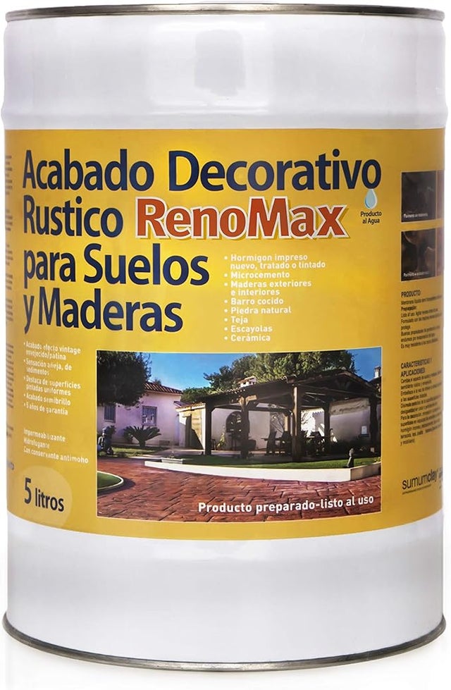 RENOMAX - Resina Hormigon Impreso y Superficies Porosas Acabado Rústico, 5L Cubre hasta 50m² | Repara, Protege y Embellece Suelos y Fachadas