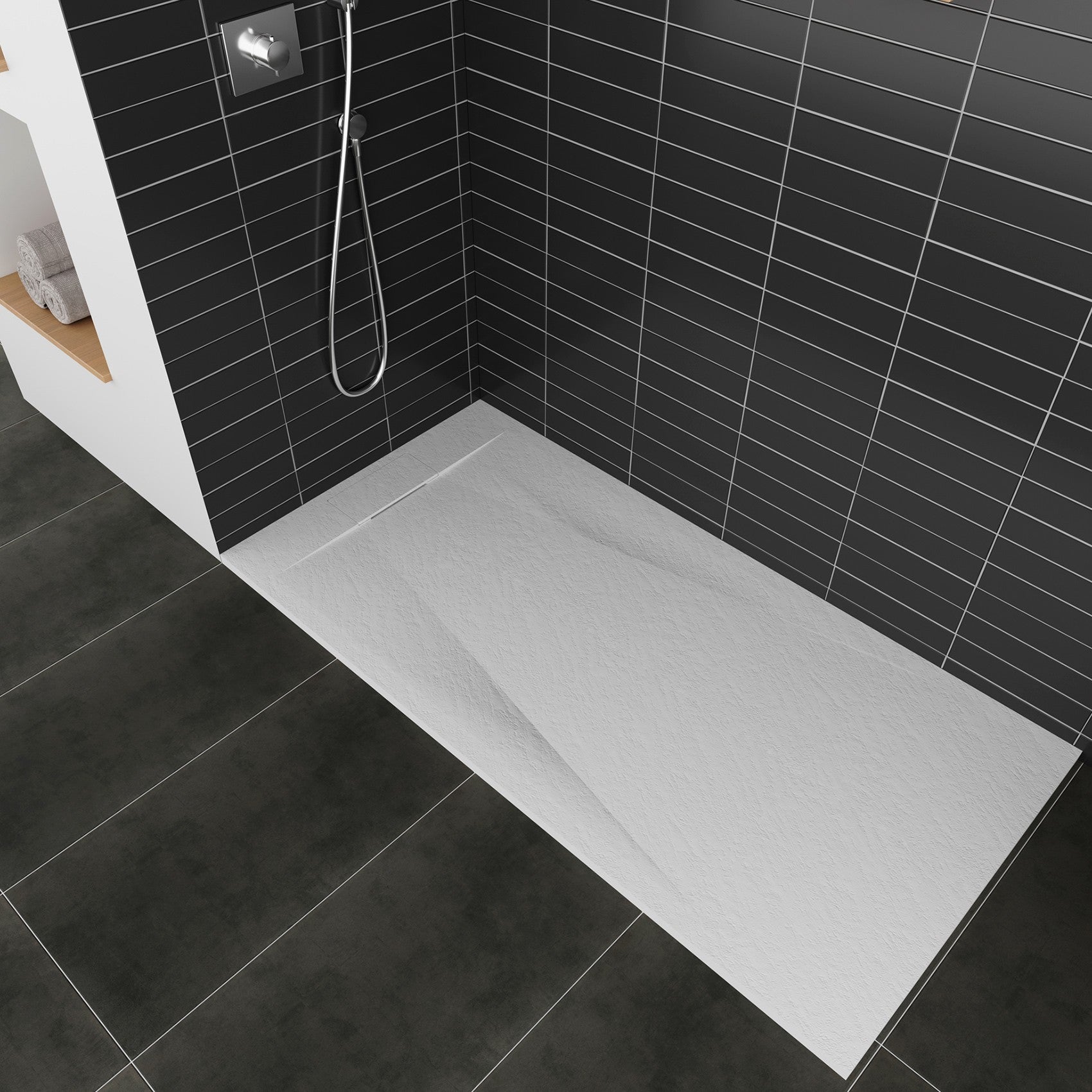 POLAR Receveur de douche 90 x 90 cm Blanc extra-plat effet pierre antidérapant + bonde incluse - 6