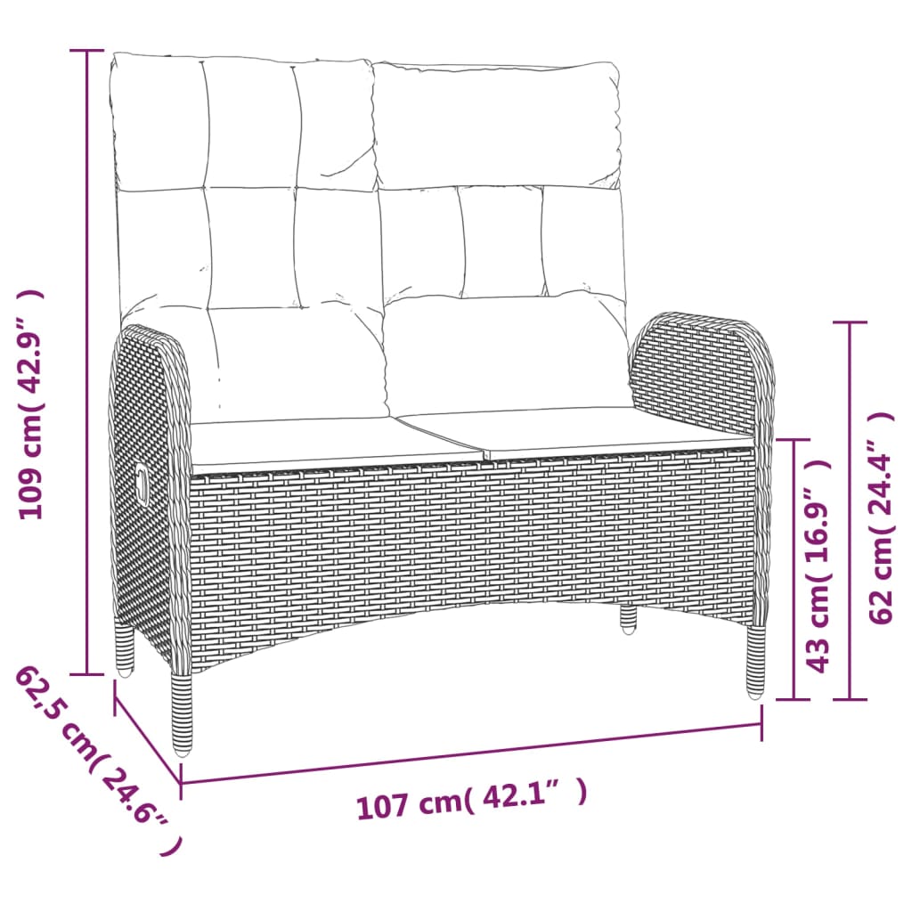Panca da giardino mobili da giardino per esterni terrazza reclinabile con cuscini 107 cm polyrattan grigi 02_0011735 - 6