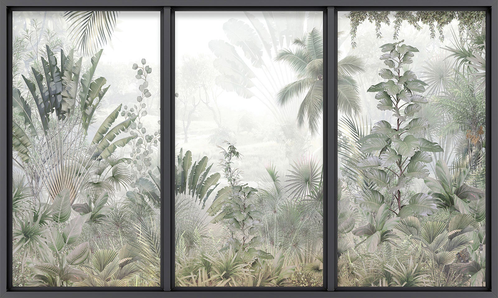 Papier peint panoramique intissé décoratif Trompe l'oeil baie vitrée - Jungle - L195 cm x H117 cm - 2