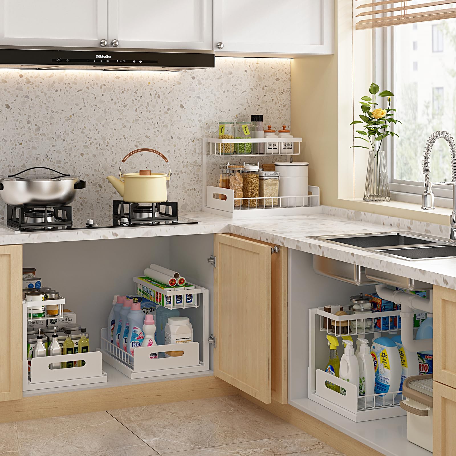 Organizador debajo del fregadero, almacenamiento para cocina y baño, blanco - 4
