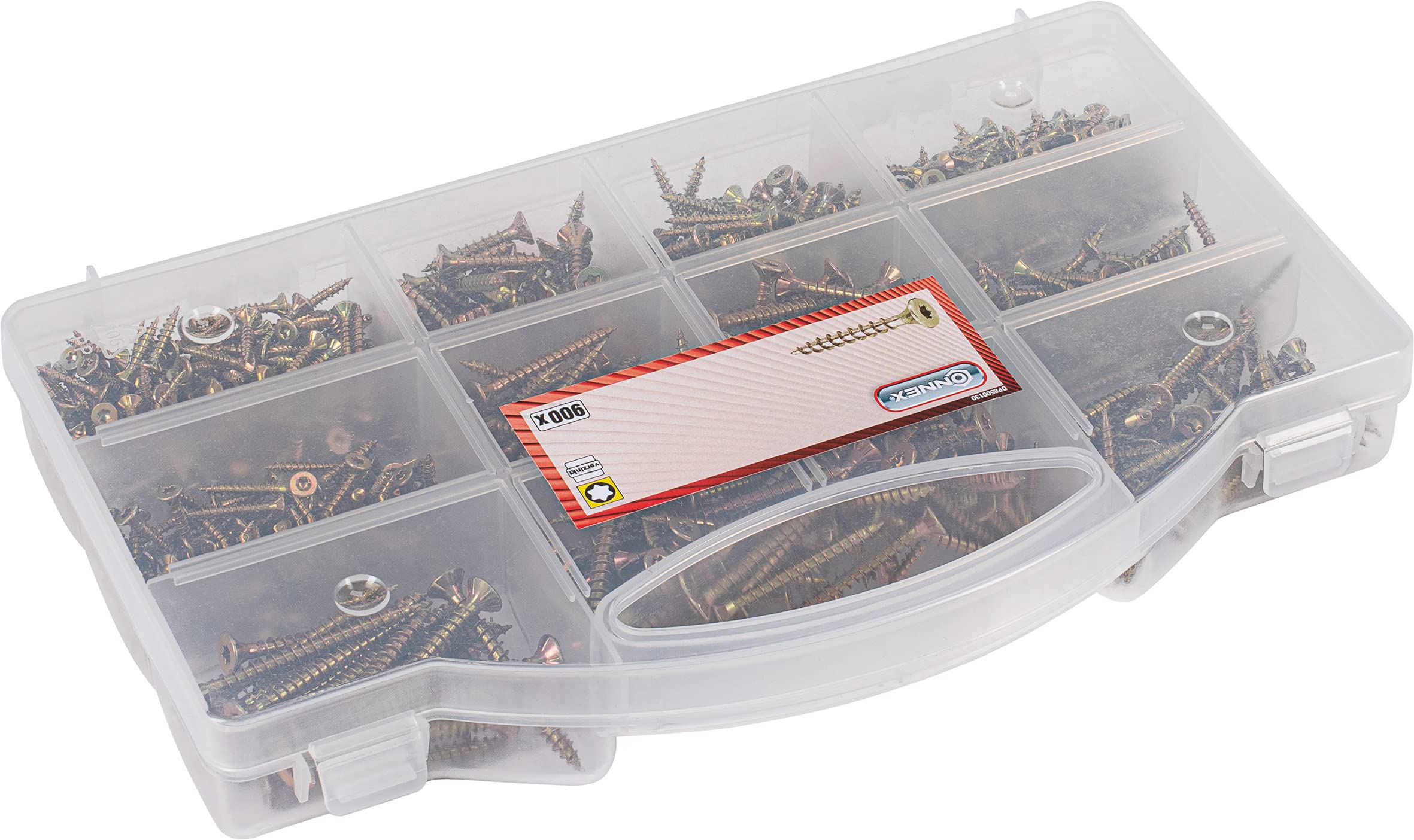 Connex Assortimento di viti universali, 900 pezzi, a testa svasata, filettatura completa, giallo zincato, set di viti, scatola di assortimento, DP8500 - 2