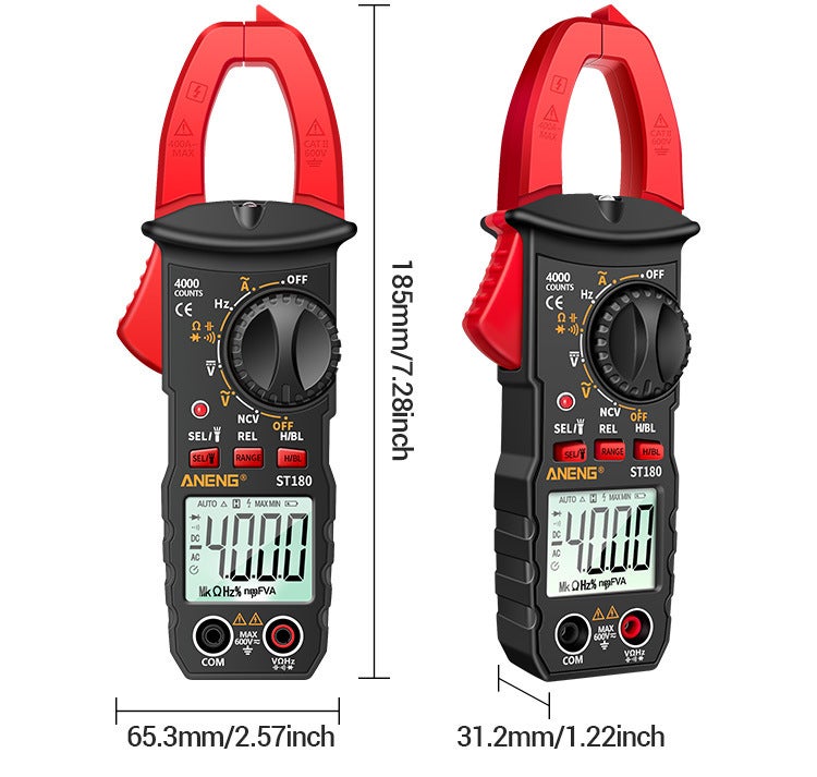 Multimètre numérique, pince ampèremétrique numérique ST180 4 000 points, multimètre de courant alternatif, rouge (sans batterie) - 4