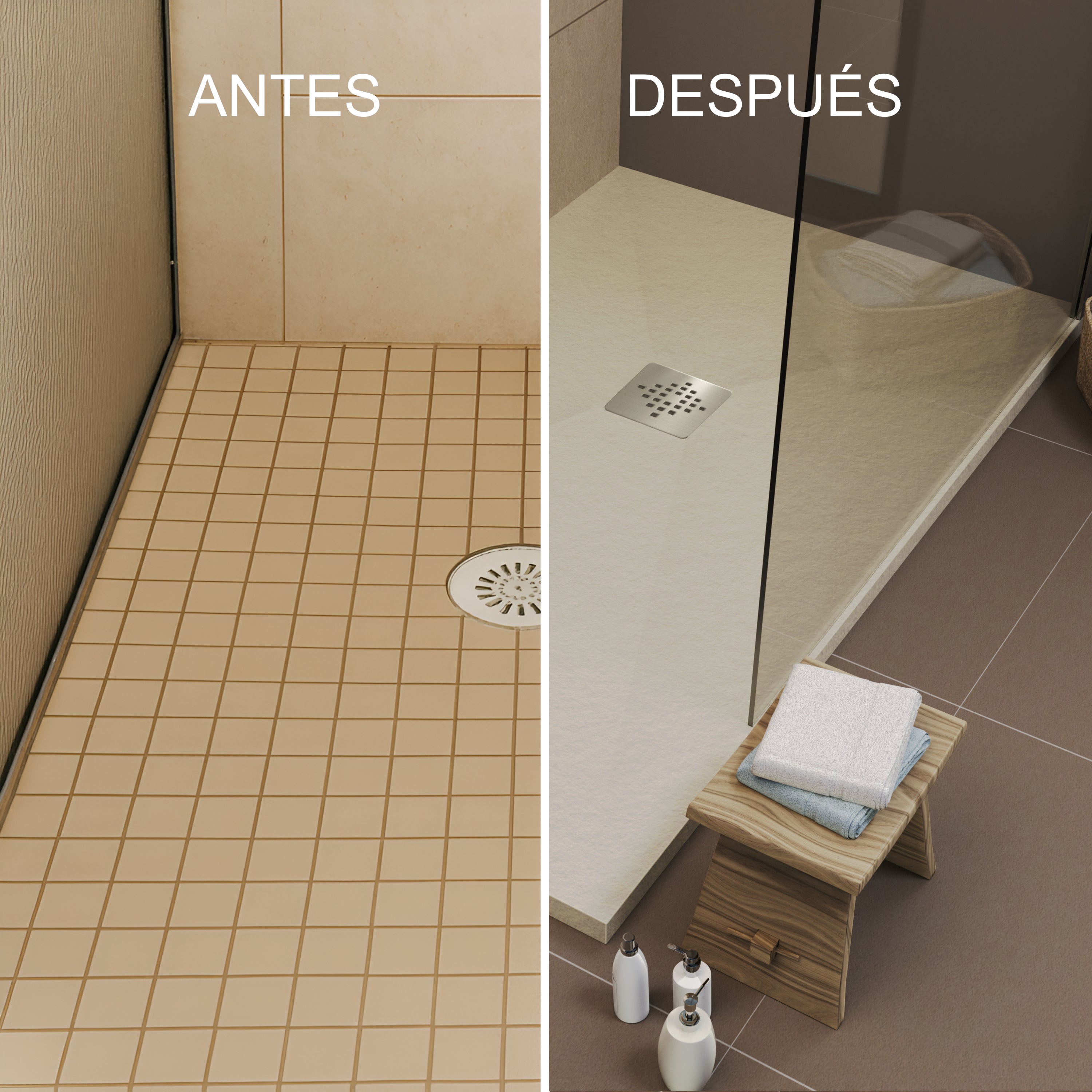 Plato de ducha 70x100 cm de resina Antideslizante C3 | Carga mineral, textura pizarra, crema ral 1013 | Incluye válvula y rejilla - 5