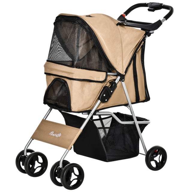 Carrinho dobrável cão pequeno cesta porta-copos 77x45x99.5cm castanho