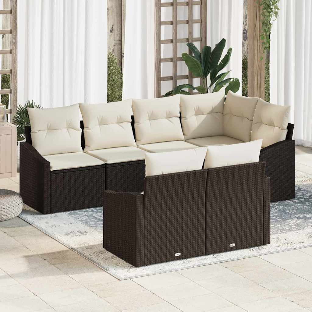 Zestaw Sof z poduszką 7 pcs Brązowy polirattan vidaXL