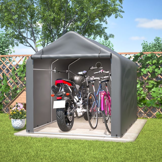 Grauer Fahrrad-Garage / Werkzeugschuppen 160x220x165 cm mit Rolltor - Wasserdichtes PE-Material