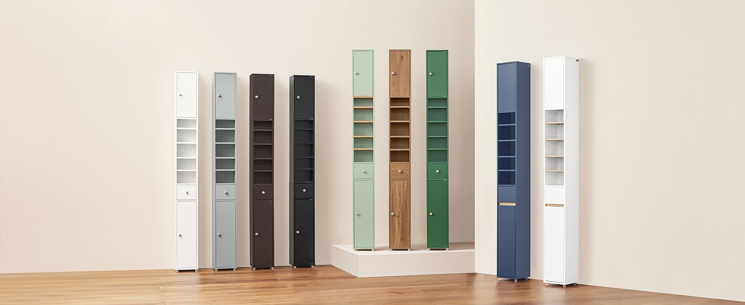 Armadio Colonna bagno, Mobile bagno alto con 2 Ante e 1 cassetto altezza: 180 cm SoBuy Grigio BZR34-HG - 9