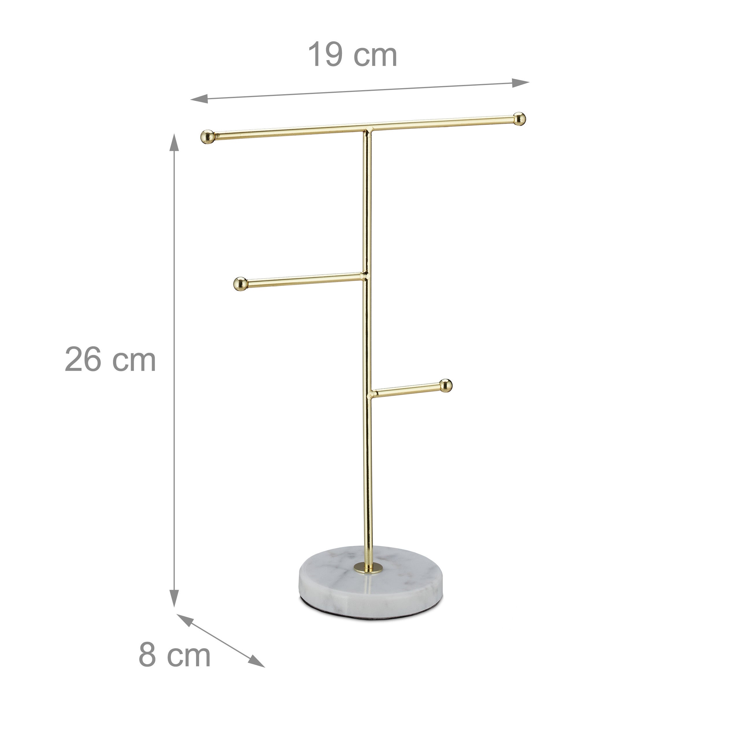 Porte-bijoux, marbre, 3 barres, rangement bijoux, HLP 26x19x8 cm, blanc/or, Relaxdays - 4