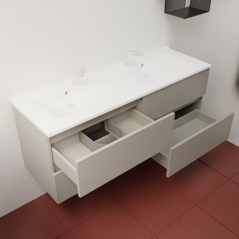 Meuble double vasque 140 cm ROSALY INOX- Gris- Plan vasque en - 5