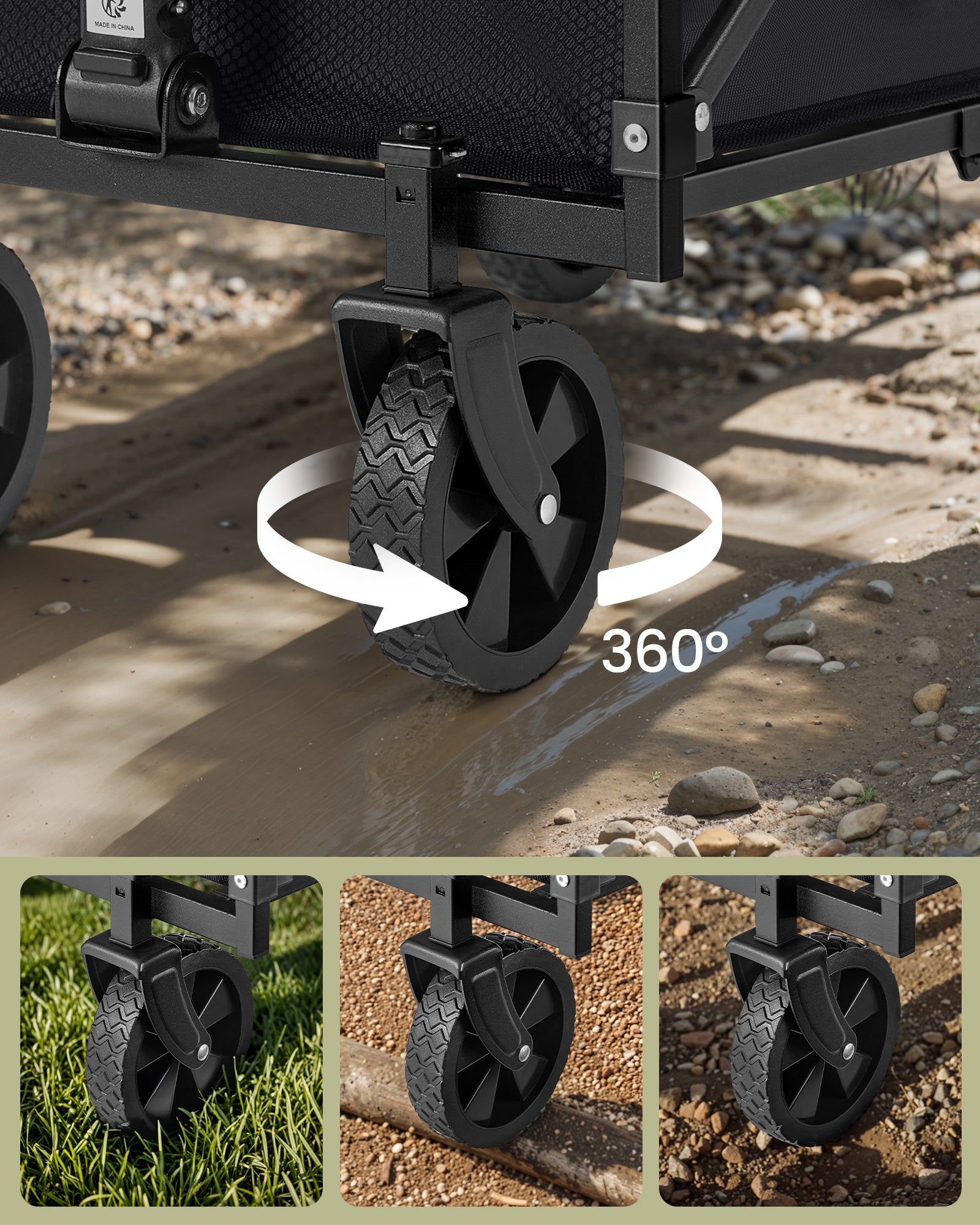 Chariot de Transport Pliable, avec Poignée, 4 Roues Renforcées dont 2 Roues Universelles, Charge 180 kg, Extérieur, Jardin, Noir d'Encre - 7