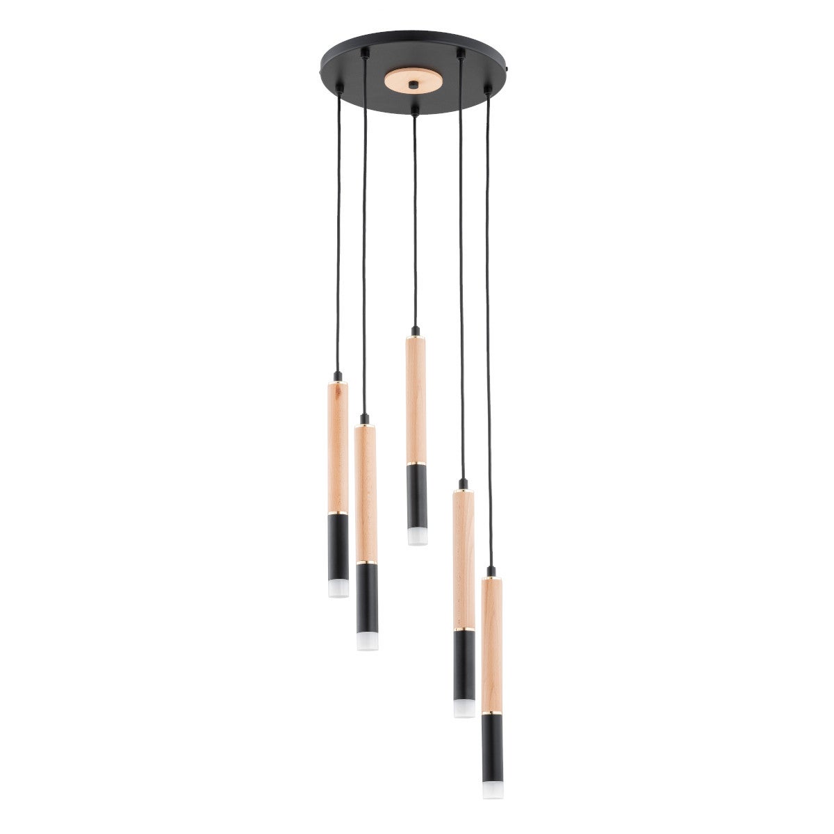 Lampa wisząca Rodeo jasne drewno-czarna-złota 5xG9x10W nowoczesna wym: 100 x 30 x 30 cm metal Alfa