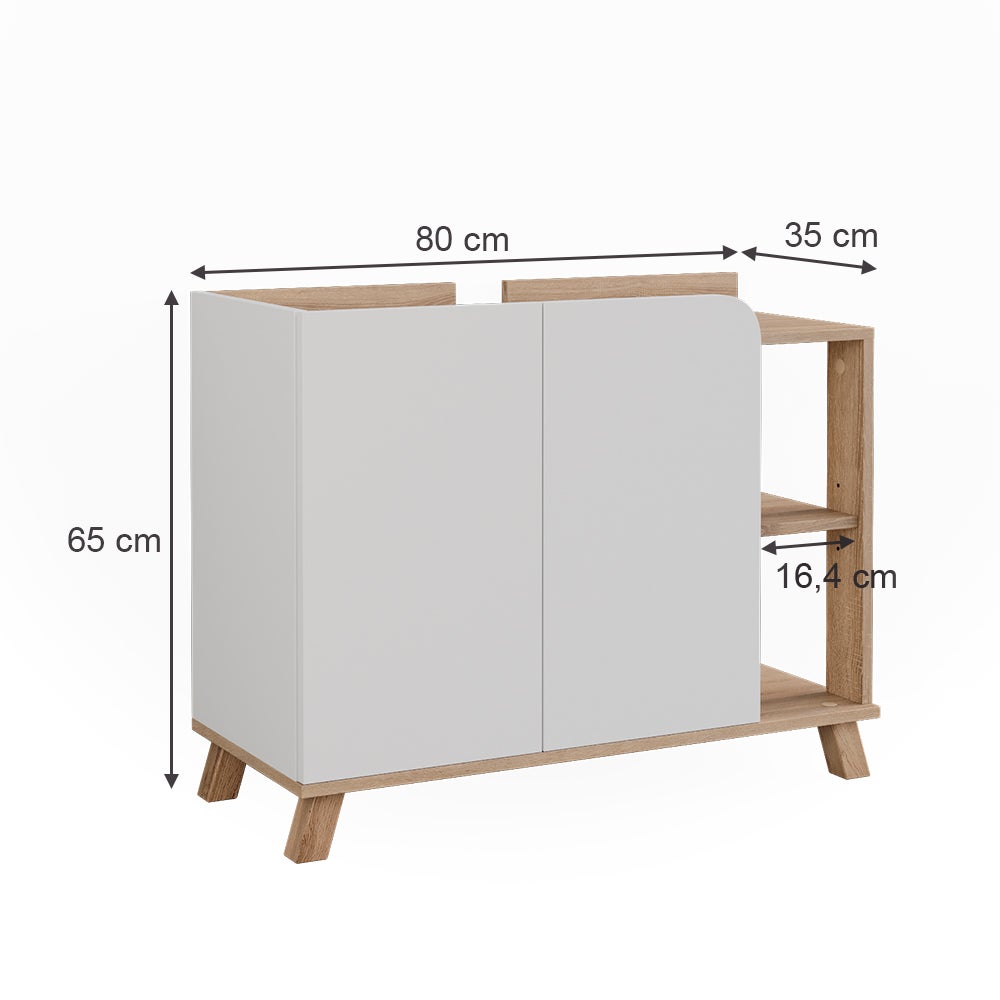 Meuble Sous Vasque Vicco Karen 80x65cm Sonoma/Anthracite - 2 Portes Et Compartiments Ouverts