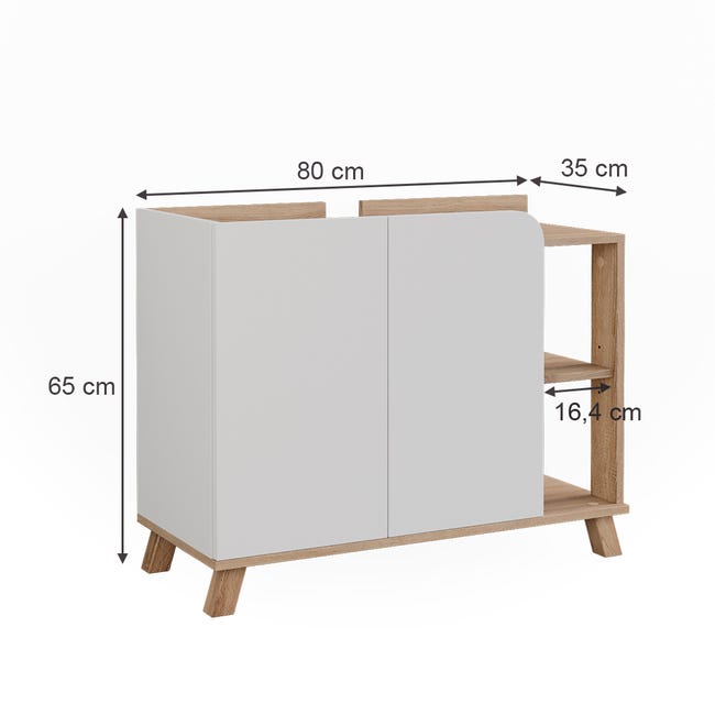 Meuble Sous Vasque Vicco Karen 80x65cm Sonoma/Anthracite - 2 Portes Et Compartiments Ouverts