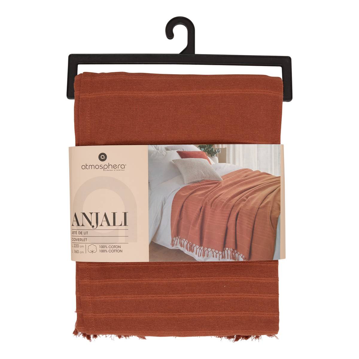 Jeté de lit Anjali 220x160 terracotta en coton - Atmosphera Créateur d'intérieur - 3
