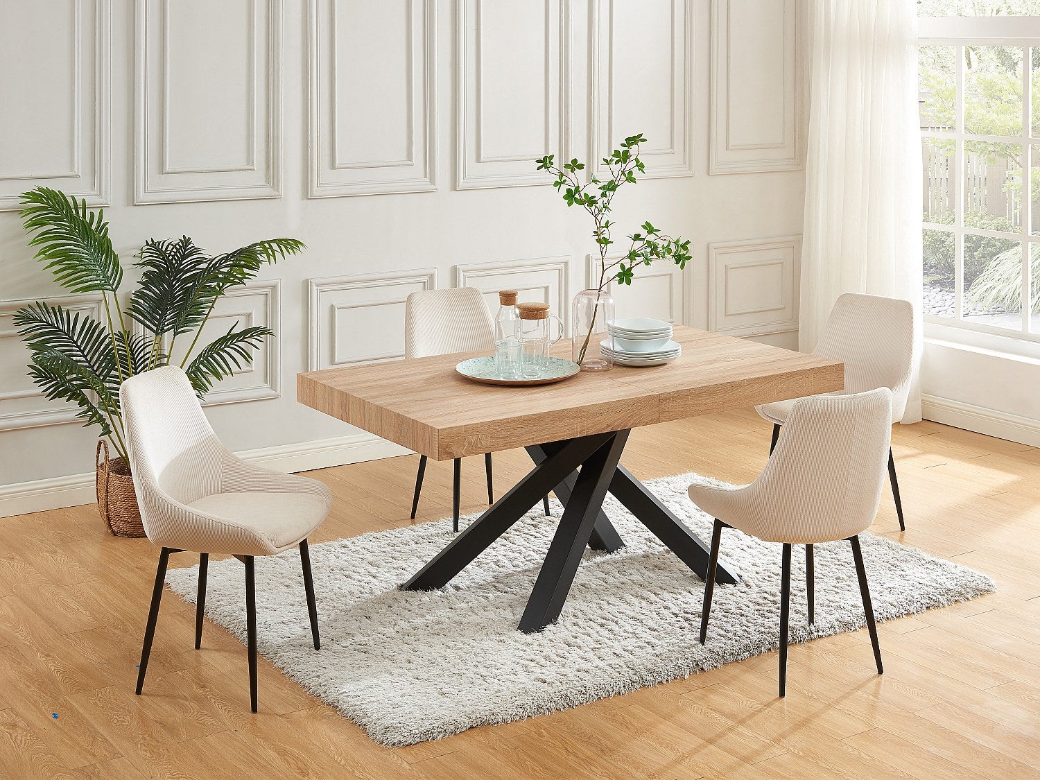 Vente-Unique  Mesa De Comedor Extensible 6 A 10 Comensales De Mdf Y Metal, Natural Y, Catonav Negro , Leroy Merlin