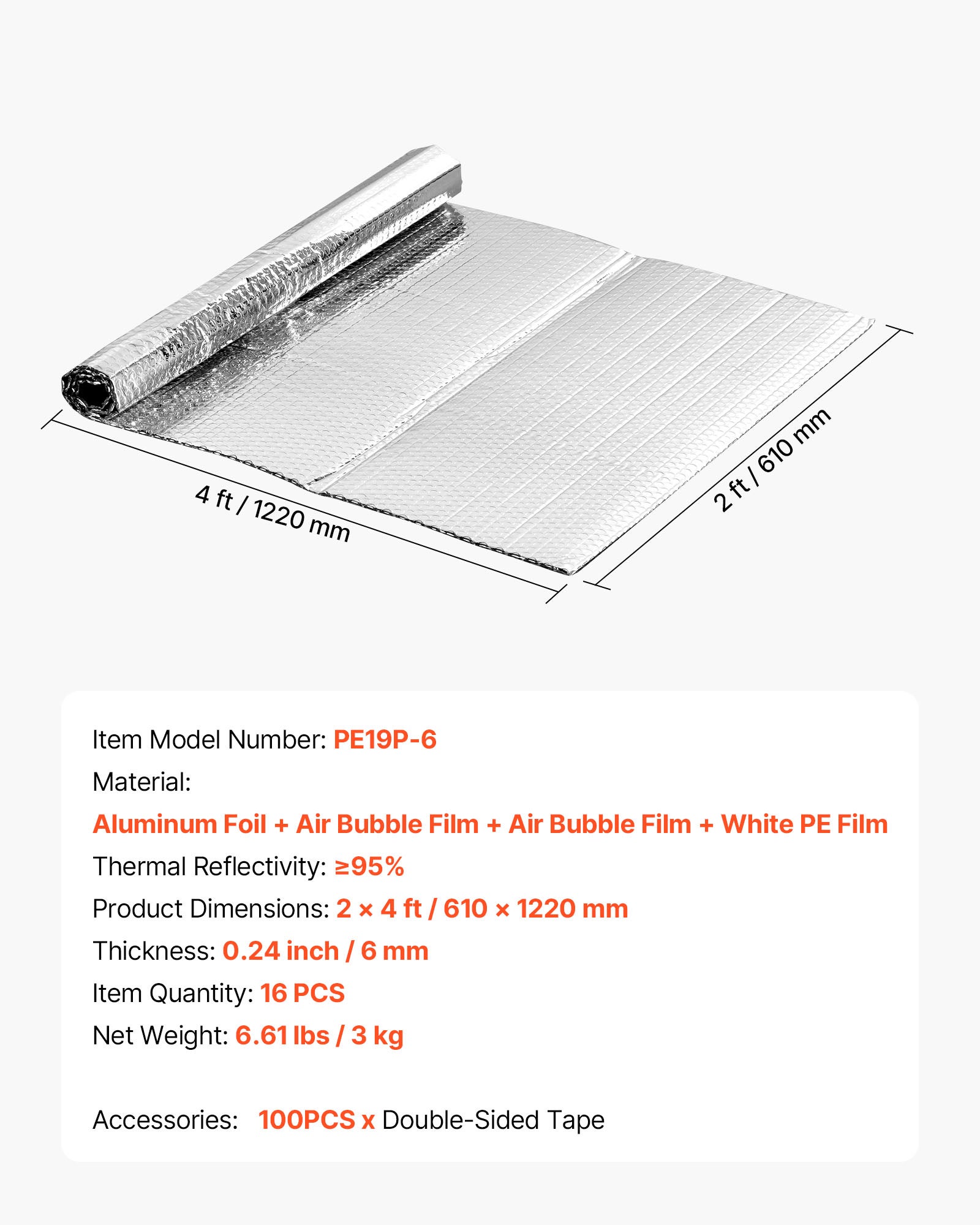 Isolant thermique double réfléchissant VEVOR, alu double face + bulles d’air, 16 pièces, 61×122 cm, pour porte de garage et toit de camping-car - 7