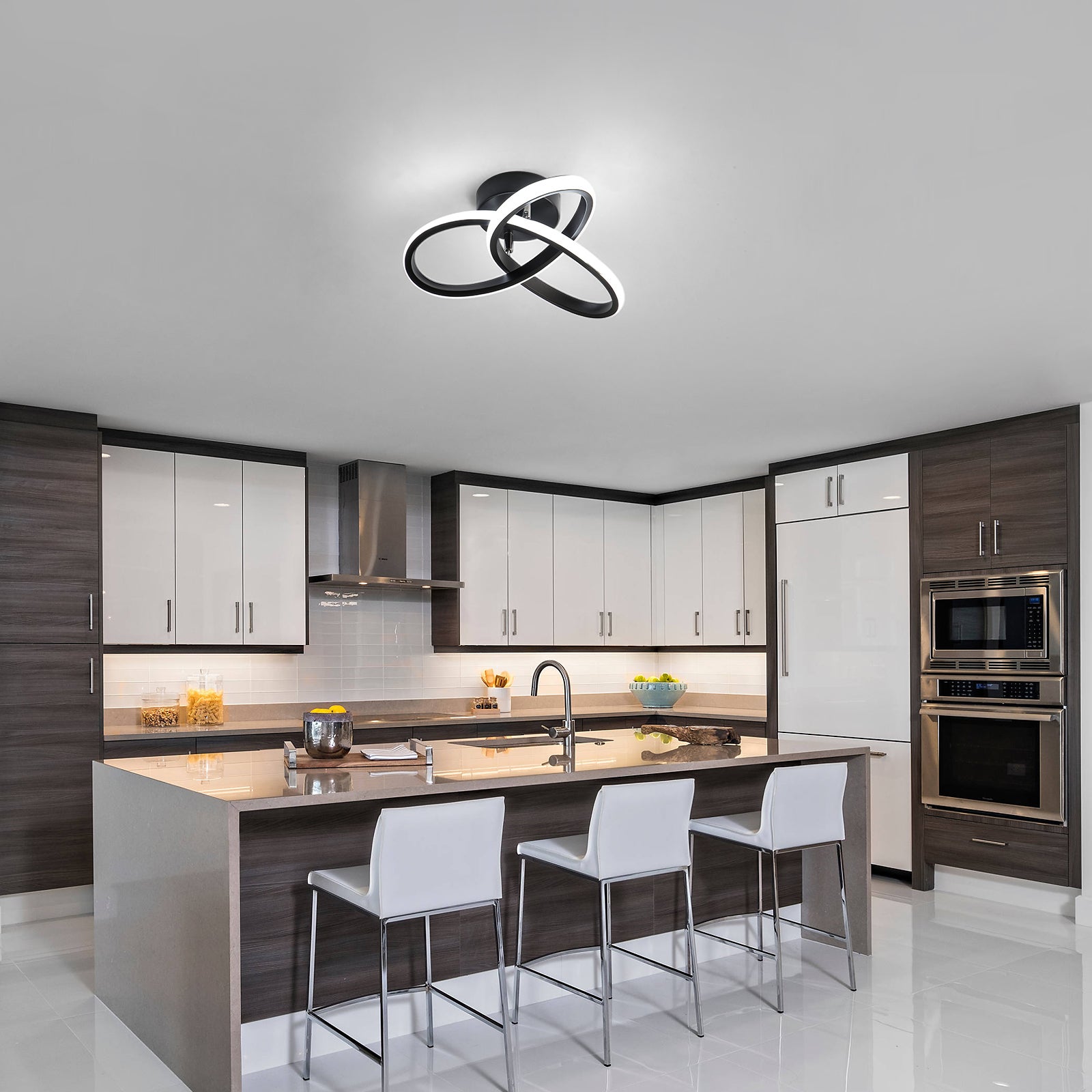 GOECO luminaire plafonnier moderne 22W 2500LM, Lustre Noir pour Chambre, plafonnier salon noir, Diamètre 26cm, Lumière Blanche Froide 6500K - 7