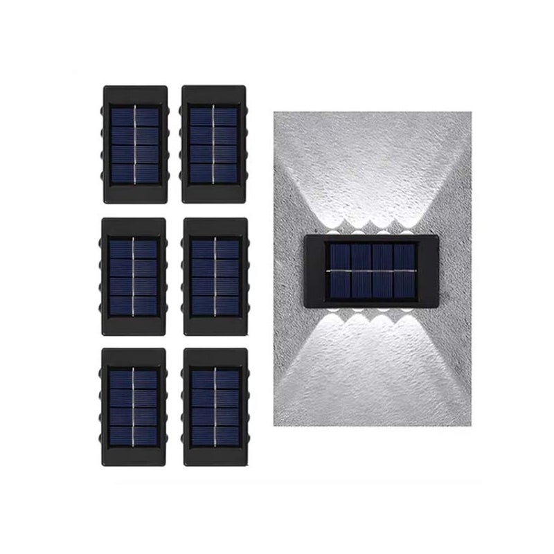6x Lampa Solarna Ścienna - 8 LED, Białe światło, Zewnętrzna Up/Down, Oświetlenie Schodów/Krajobrazu, Wodoodporna, Idealna na Taras/Dziedziniec