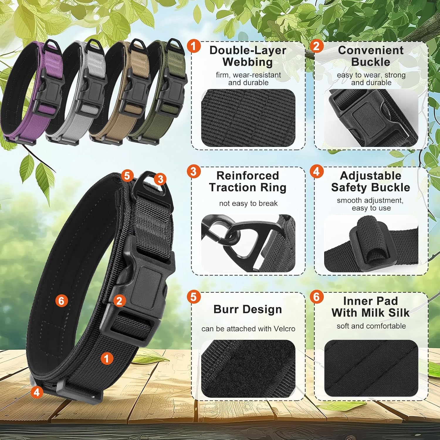 (Preta, G) Coleira Tática para Cães, Ajustável em Nylon e Polipropileno com Fivela de Segurança, Durável, Macia e Antiestresse - 2