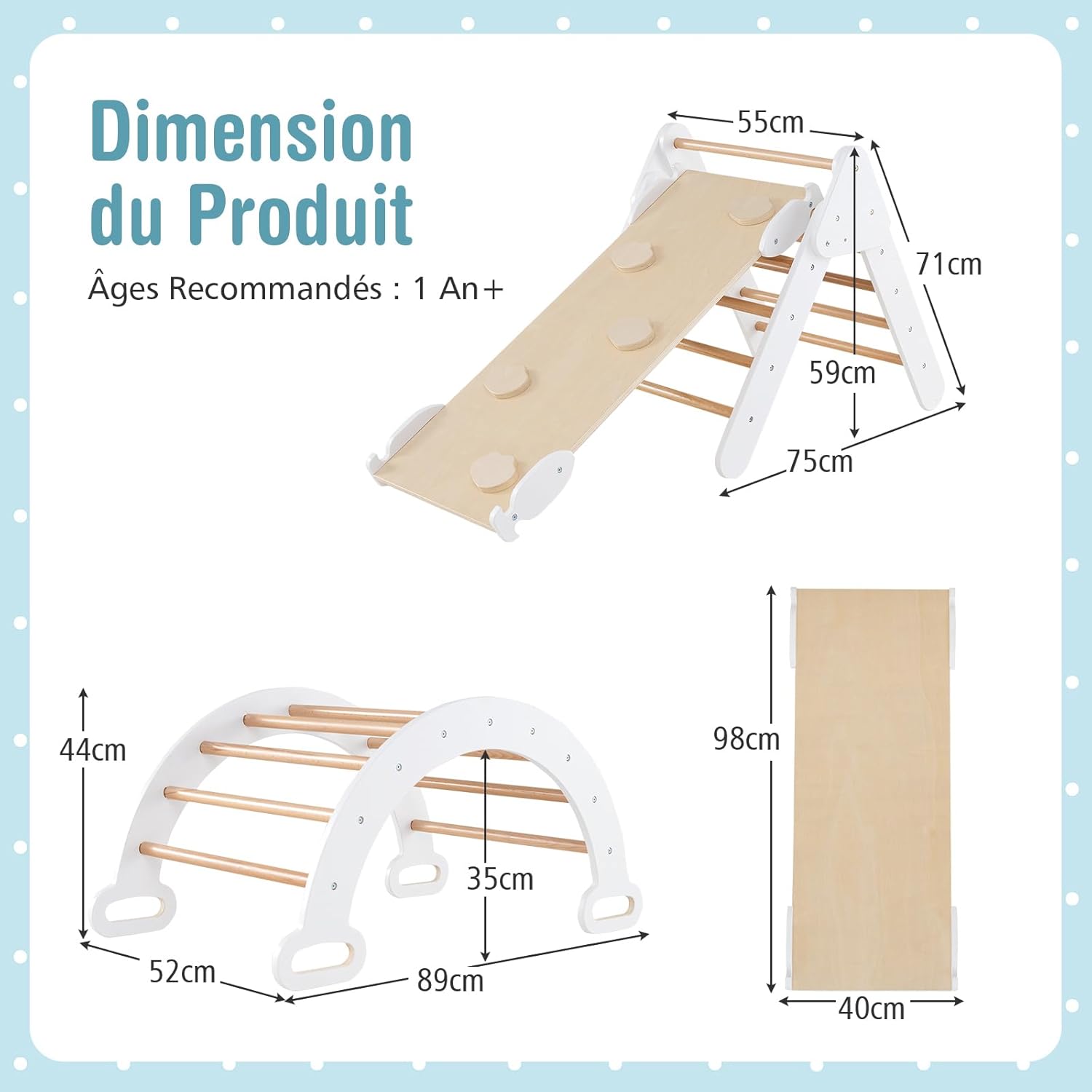 4 in 1 Set da Arrampicata per Bambini, Giocattoli da Arrampicata a Triangolo con Triangolo Arco e Salita, Ideale per Bambini 1 Anni + (Bianco) - 5