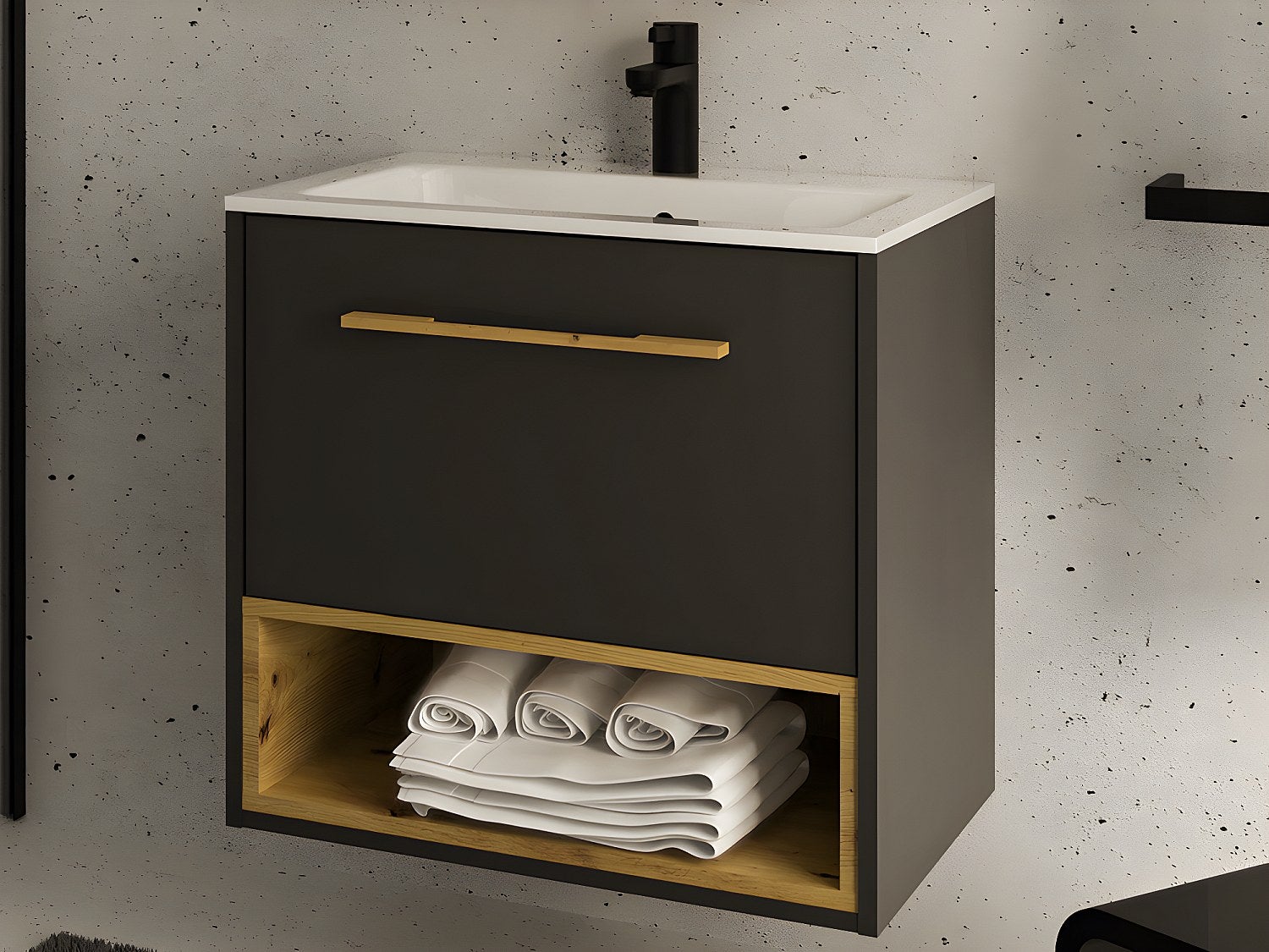 Szafka łazienkowa wisząca antracytowa z umywalką w zabudowie - 60 cm - YANGRA