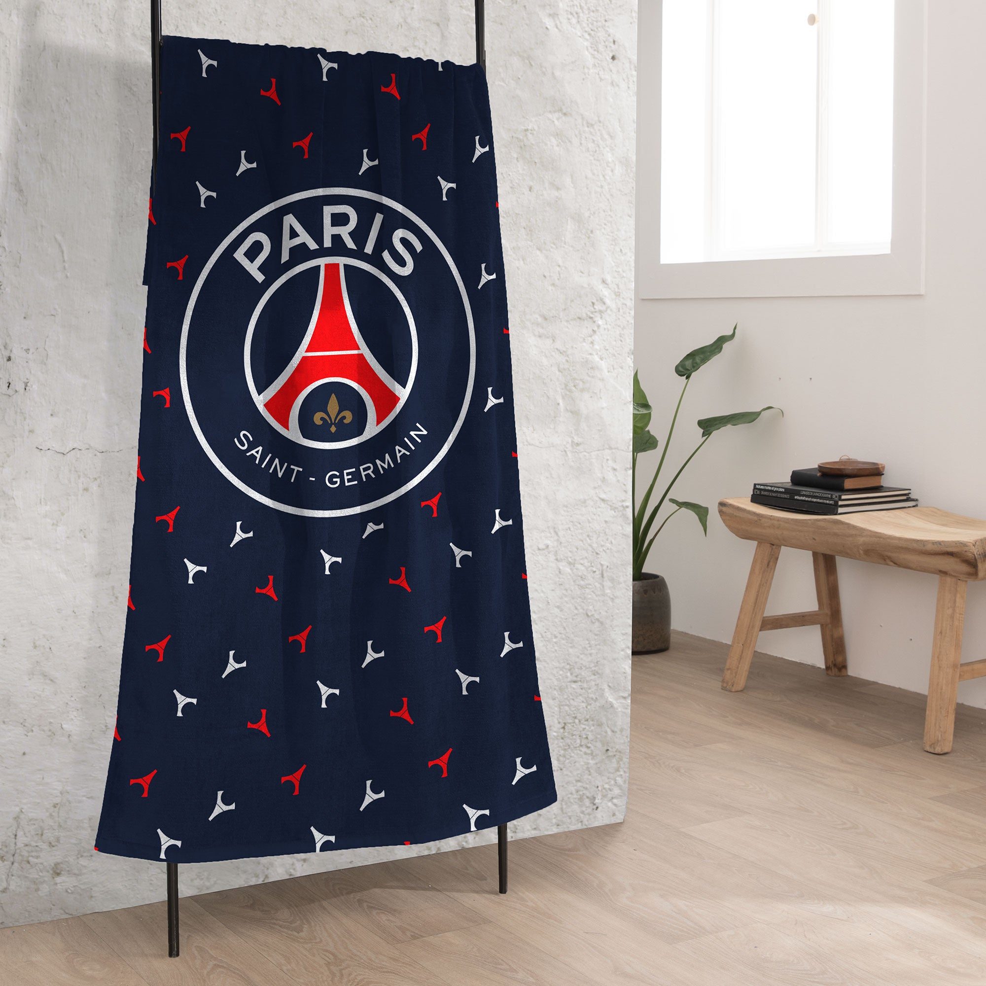 Serviette De Bain PSG Remixed 75x150 Cm – 100% Coton Ultra Doux, OEKO-TEX, Imprimé Garçon Bleu – Idéal Plage & Piscine