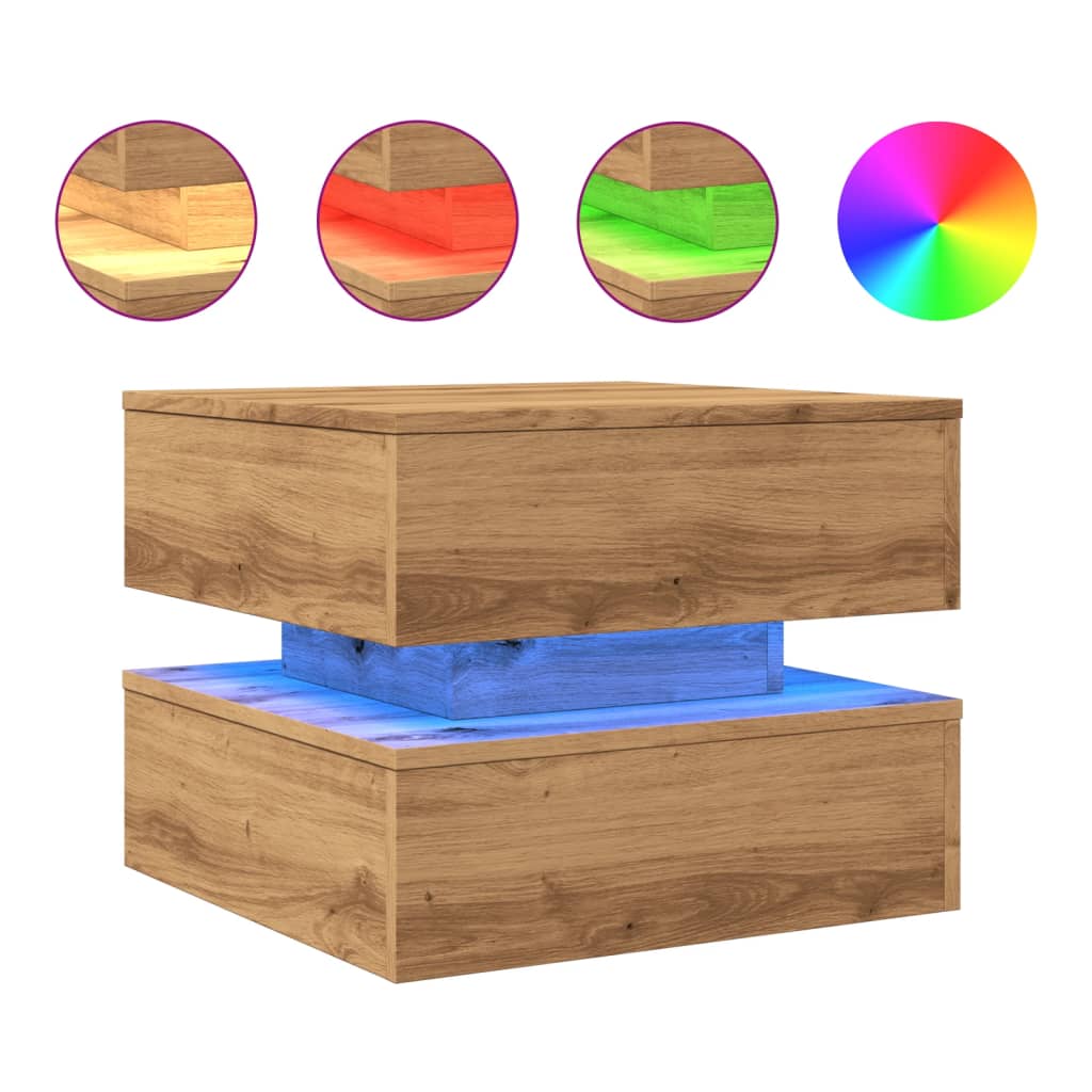 Maison Exclusive - Table basse avec lumières LED chêne artisanal 50x50x40 cm - 2