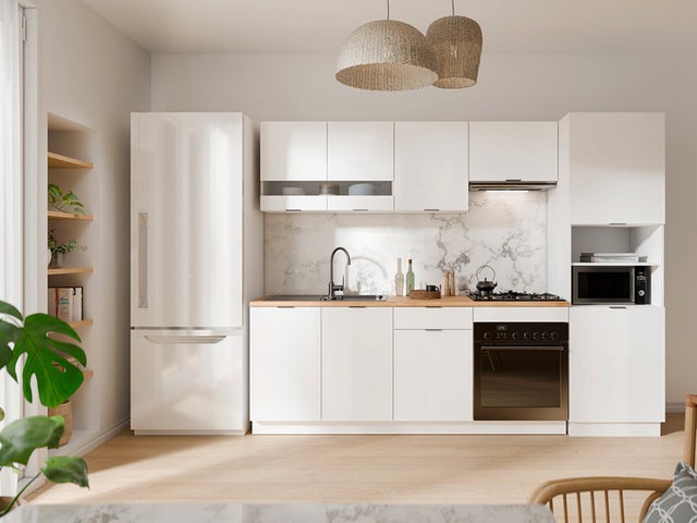 Ensemble cuisine complète + colonne - Blanc et Naturel - CARMEO
