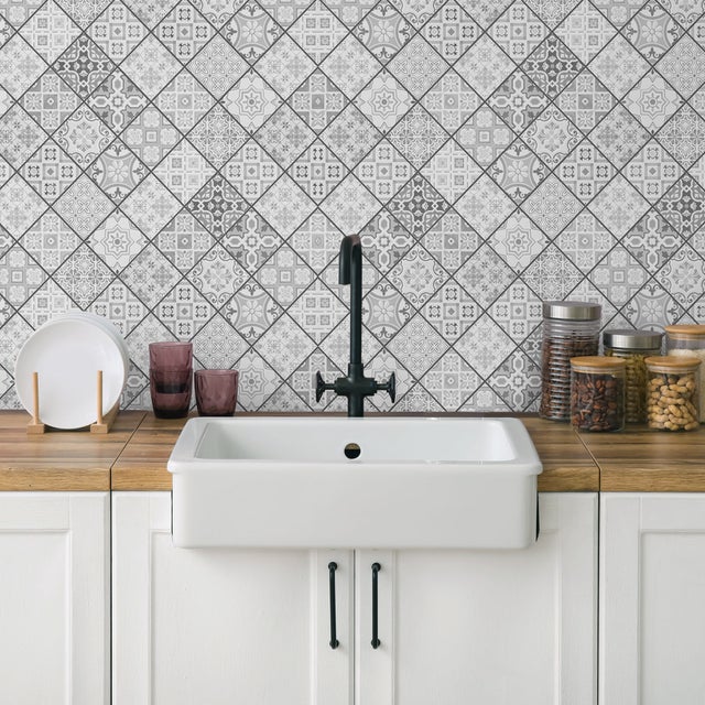 Azulejos Adhesivos Cocina 10X10 Mármol Gris Vinilos Para La Cocina