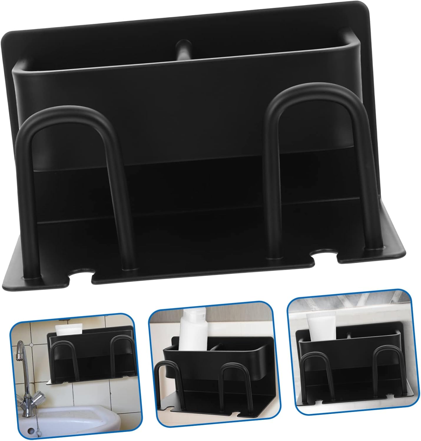 Porte Brosse à Dents Mural Multifonction Noir Support pour Gobelet de Rinçage et Dentifrice Accessoire de Salle de Bain Économiseur Espace - 3