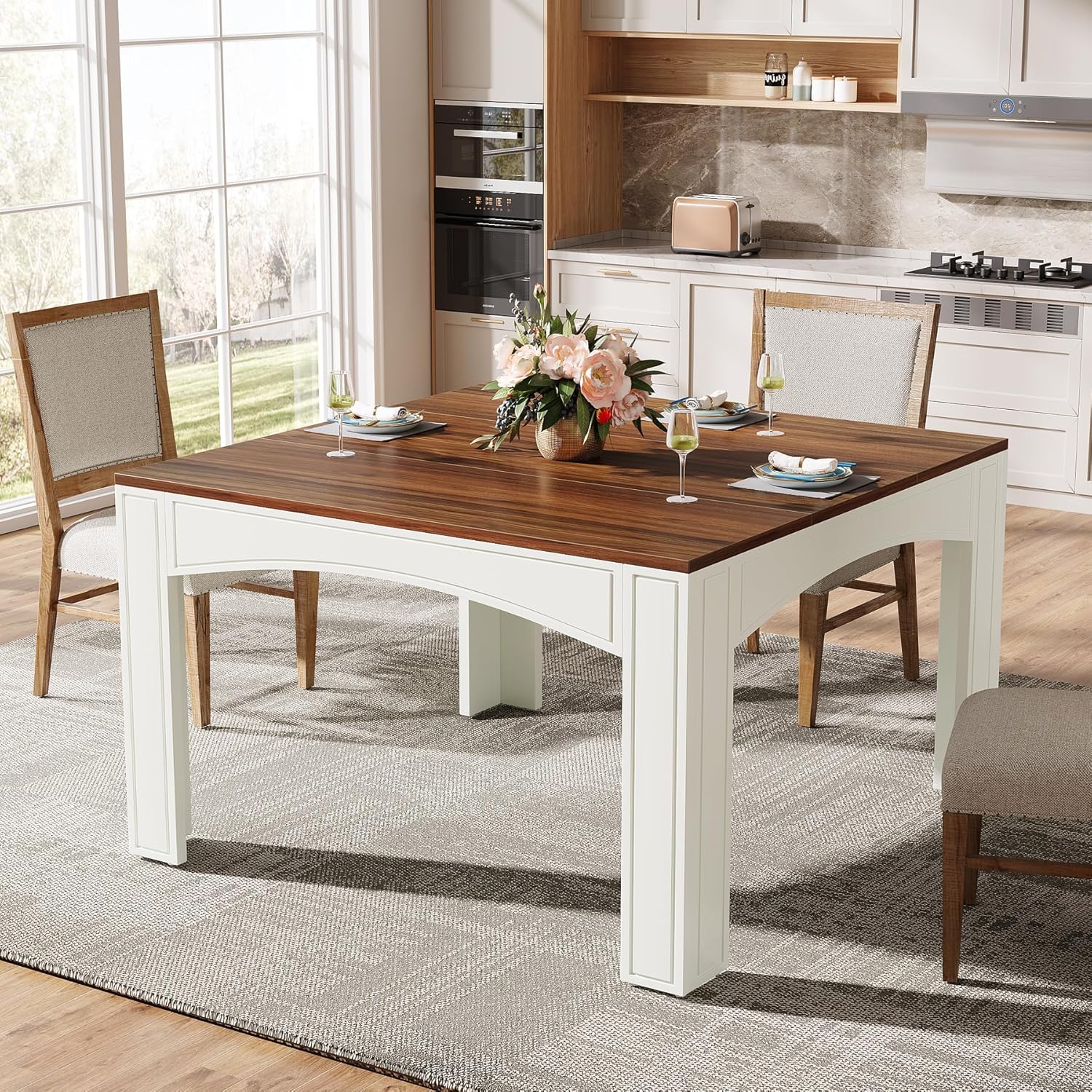 Table à Manger Rectangulaire Pour 4 Personnes 120x80 Cm - En Bois, Base En V, Blanc, Pour Salle à Manger Ou Cuisine - 13