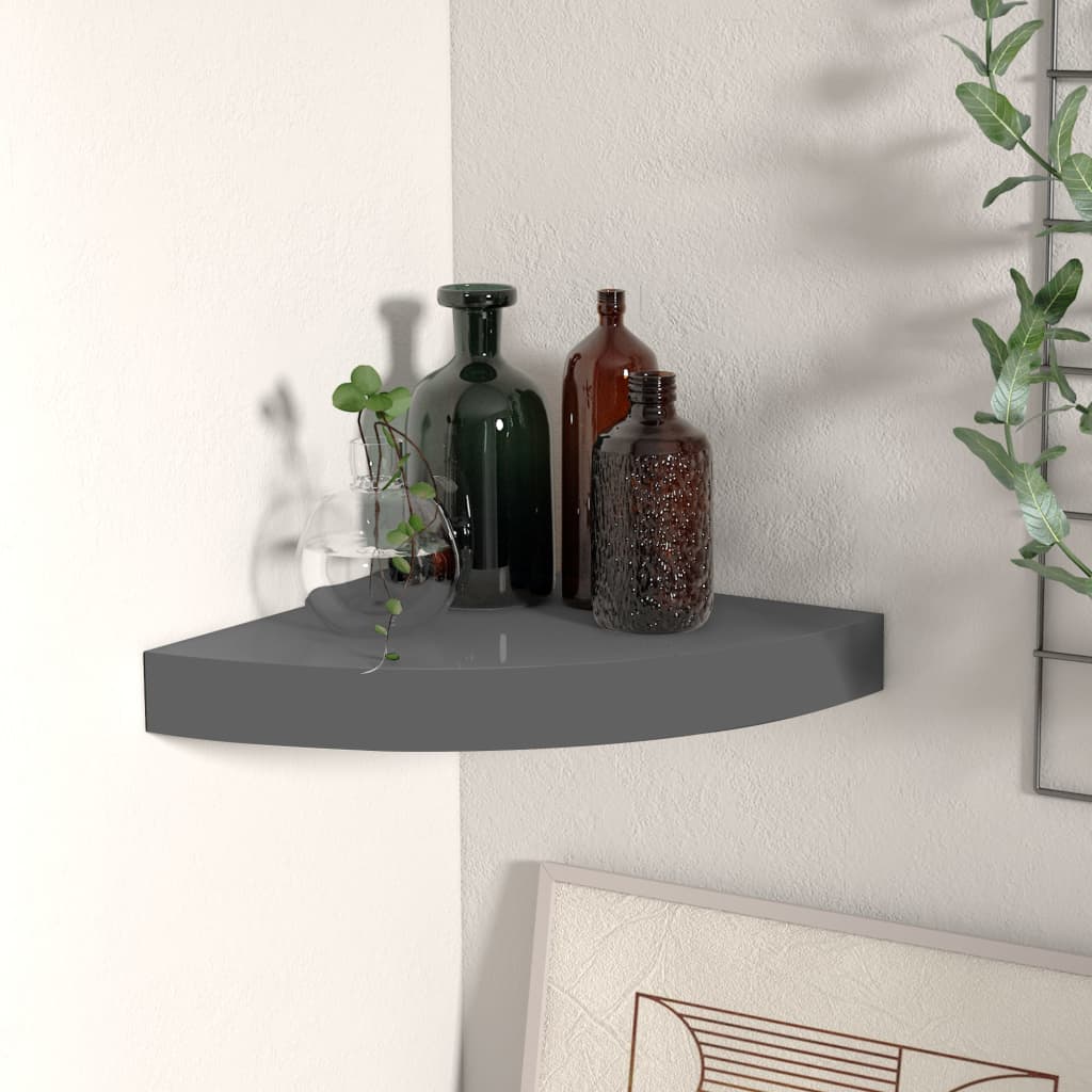 Étagère d'angle flottante Gris brillant 25x25x3,8 cm MDF - 2
