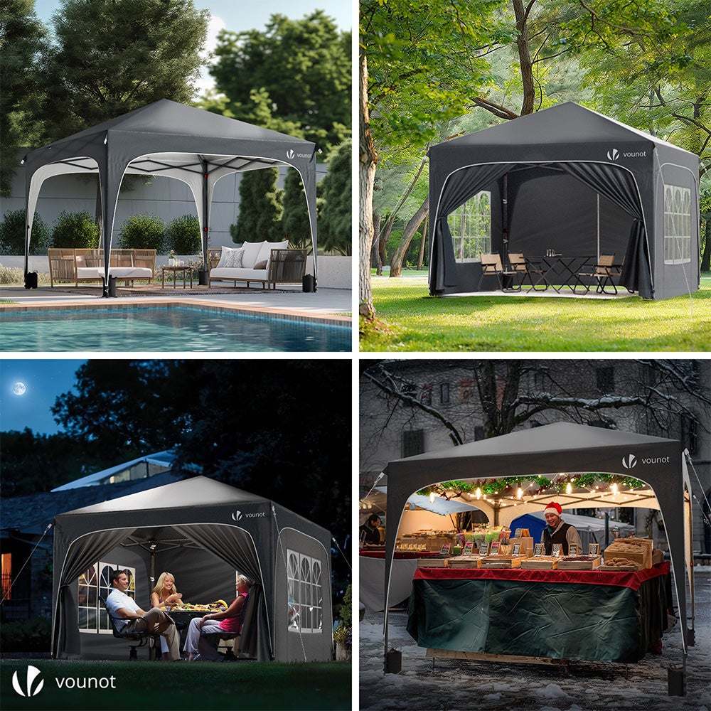 VOUNOT Carpa Plegable Gazebo 3x3m con Techo Arqueado, Cenador Impermeable Pabellón de Jardín Pop Up, Gris - 4