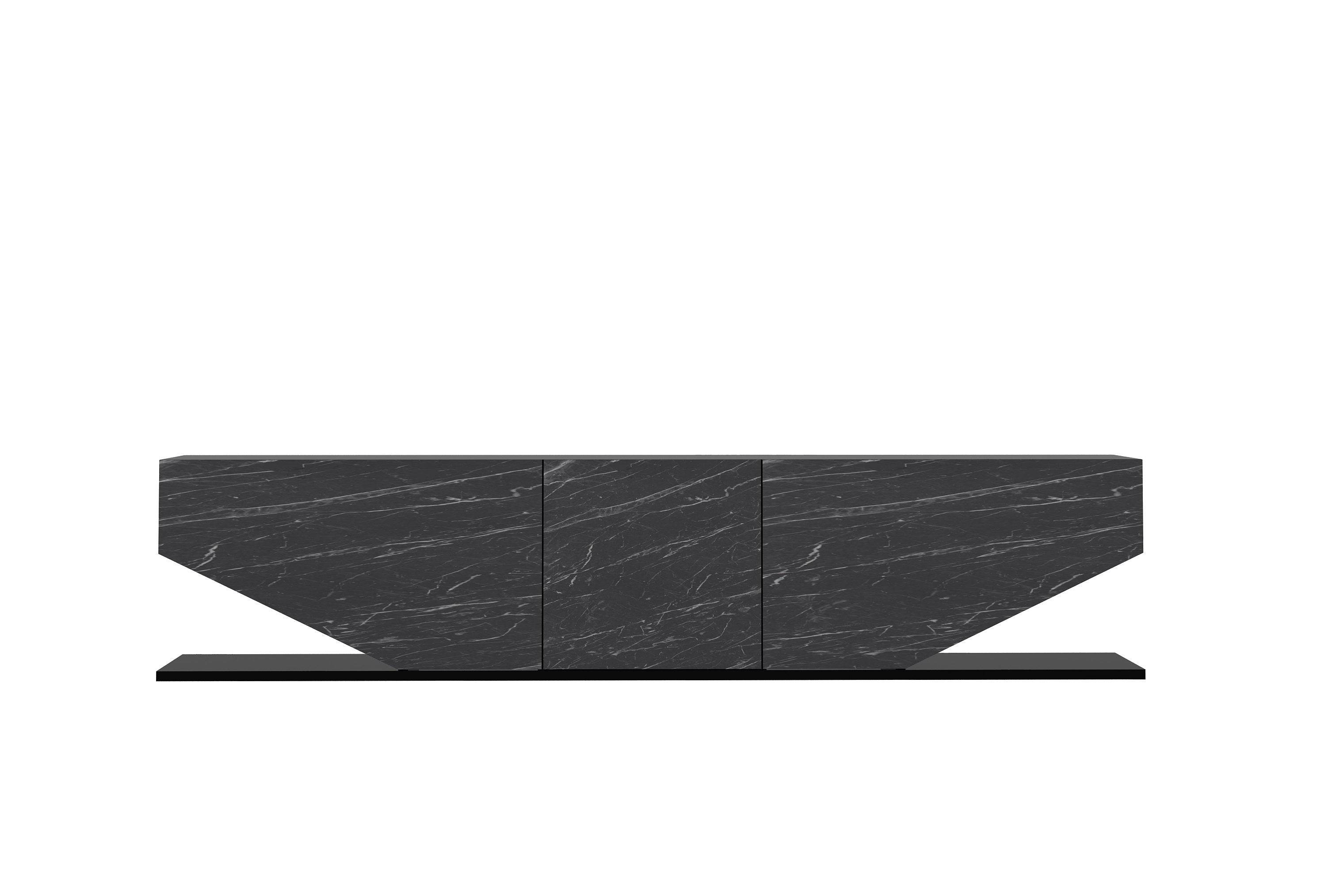 Meuble TV Pearl de 180 cm avec des armoires en style ailes (effet marbre noir) - 9