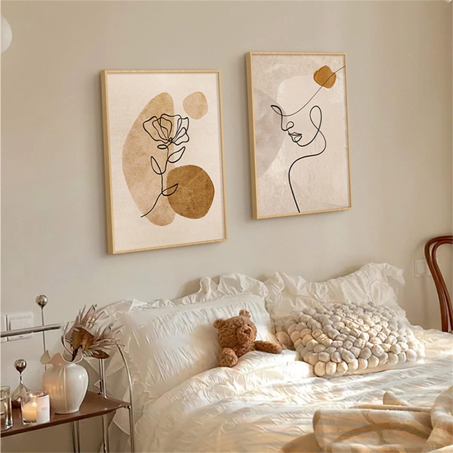 Lot de 2 posters beige impression sur toile asthétique sans cadre décoration murale style bohème salon chambre à coucher 50 x 70 cm - 3