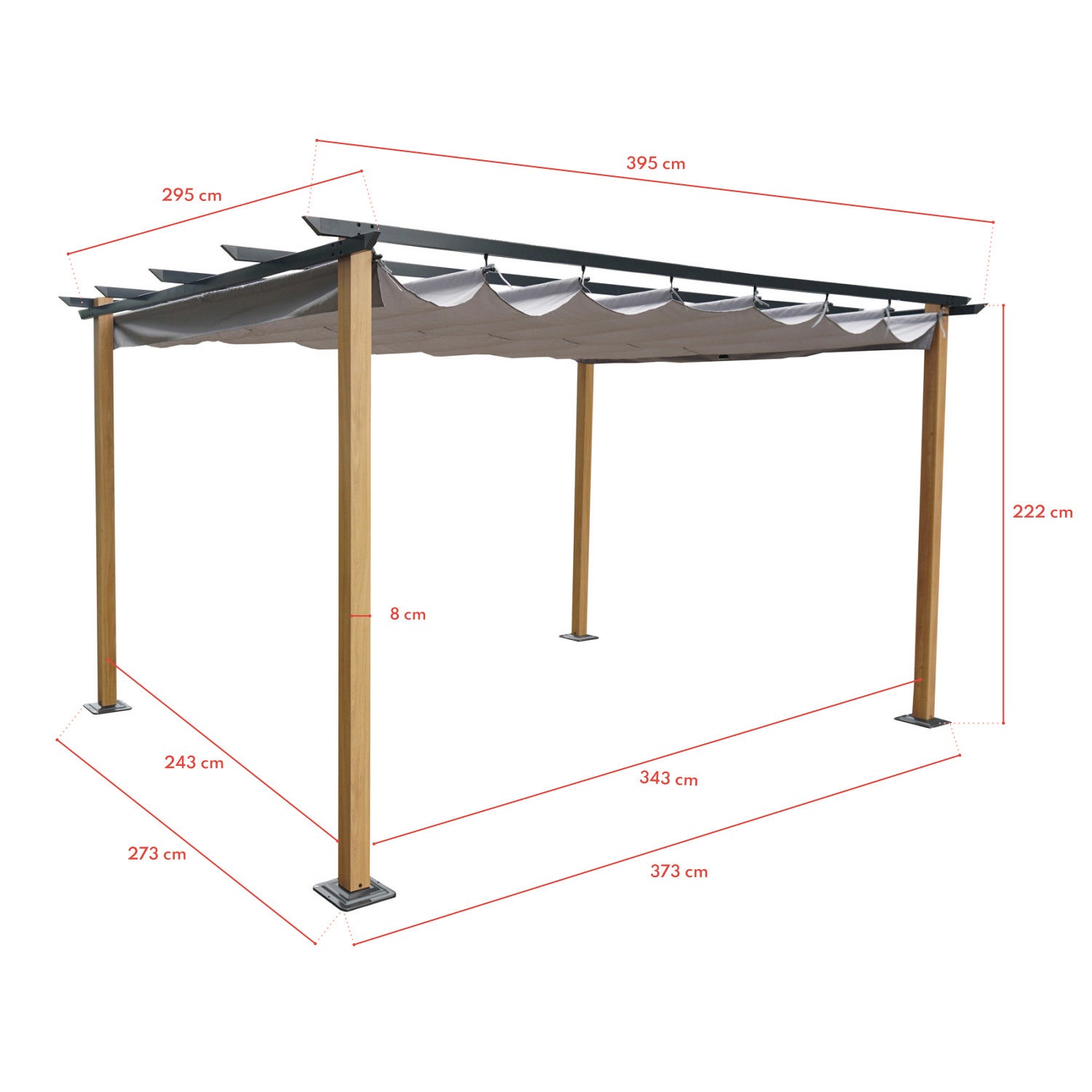 Tonnelle/Pergola en aluminium 3x4m toile coulissante rétractable - bois et gris - HAWAI - Avril Paris - 8