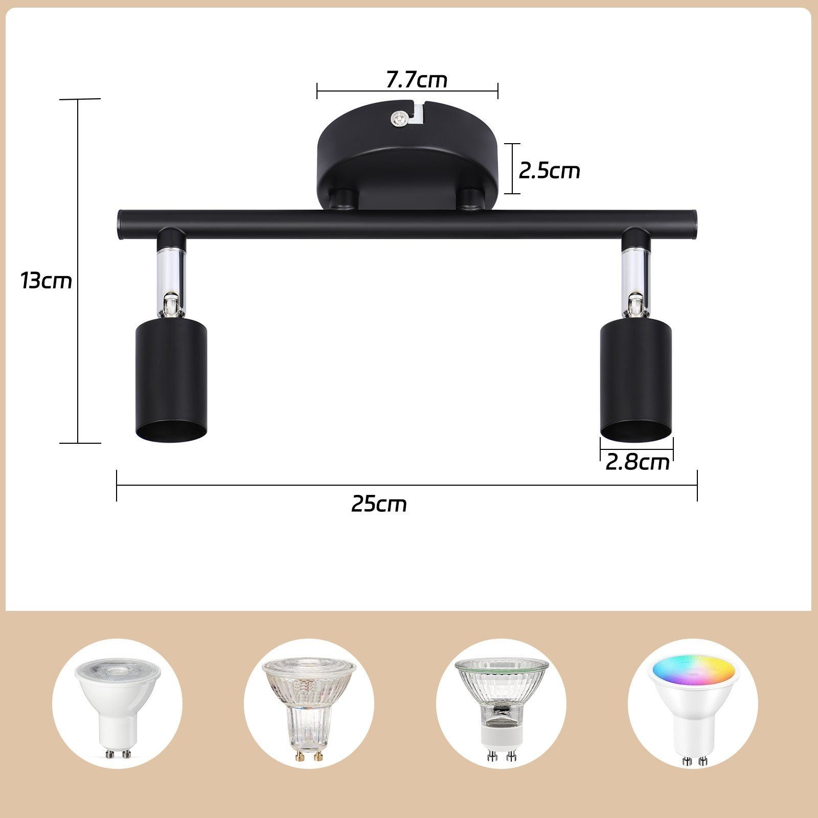 NETTLIFE 2 focos de techo LED negros giratorios 330° GU10, haz de pared para pasillo, dormitorio, salón - 3